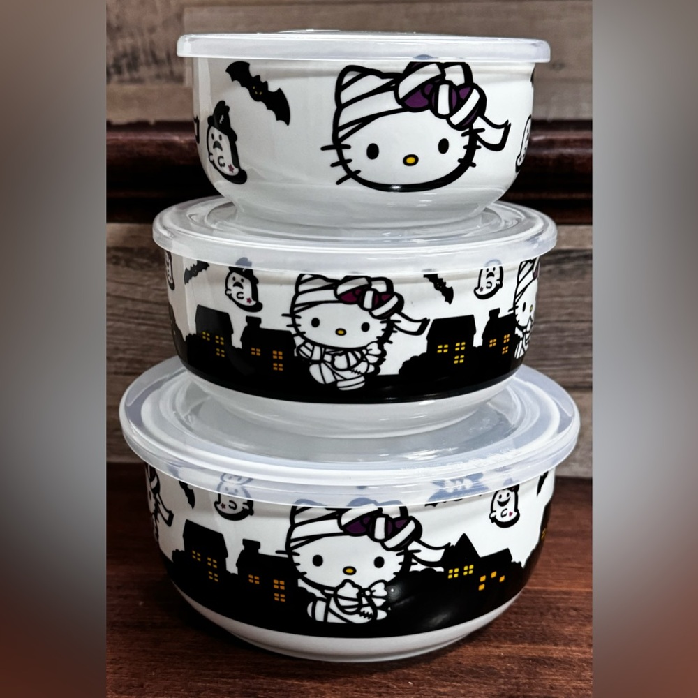 Super cute Hello Kitty Halloween Ghost Mummy SET of 3 Food Storage Conta…